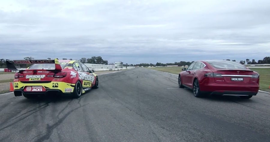 Watch a Tesla Model S Drag Race a Holden V8 Supercar