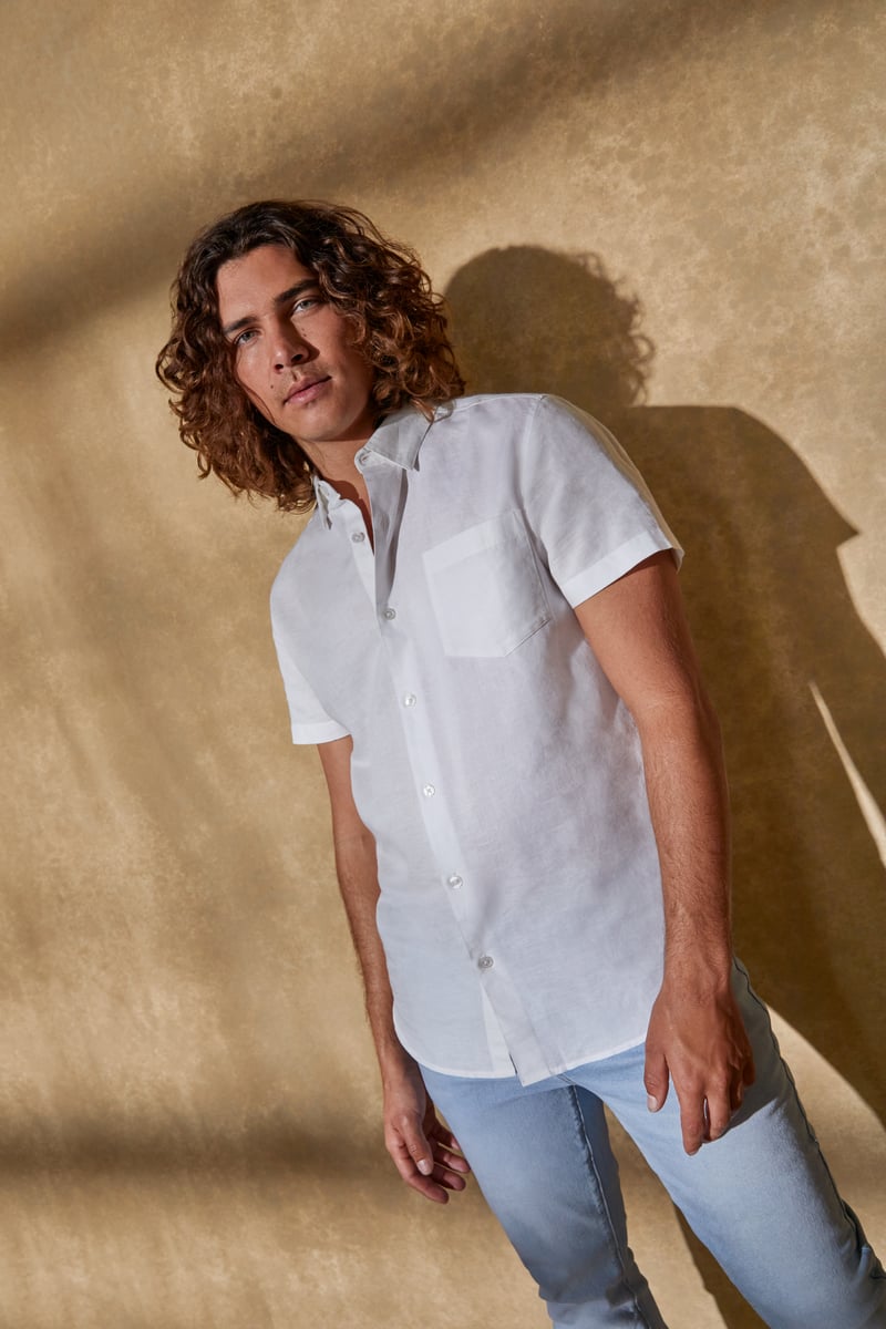 White linen 2024 shirt mens myer