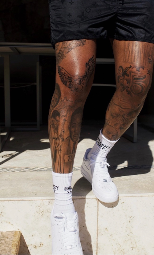 Black Men Leg Sleeve Tattoo