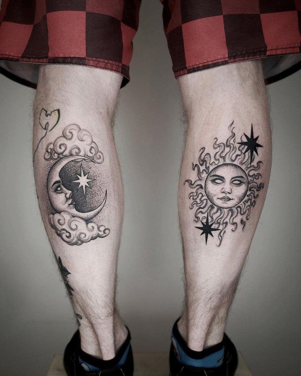 Hindu Sanskrit tribal design on right lower leg, below knee to top of feet  tattoo idea