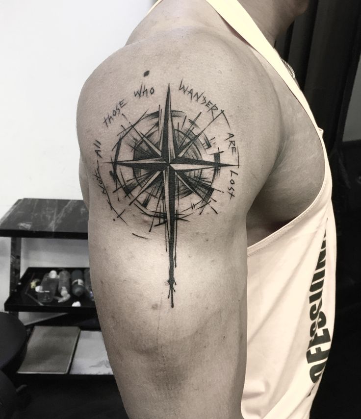 compass tattoo shoulder blade