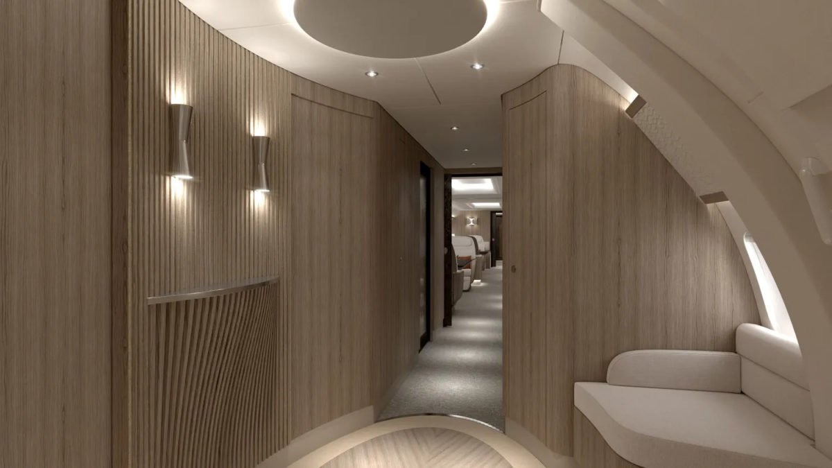 The hallway of the VIP interior being built by Lufthansa Technik.